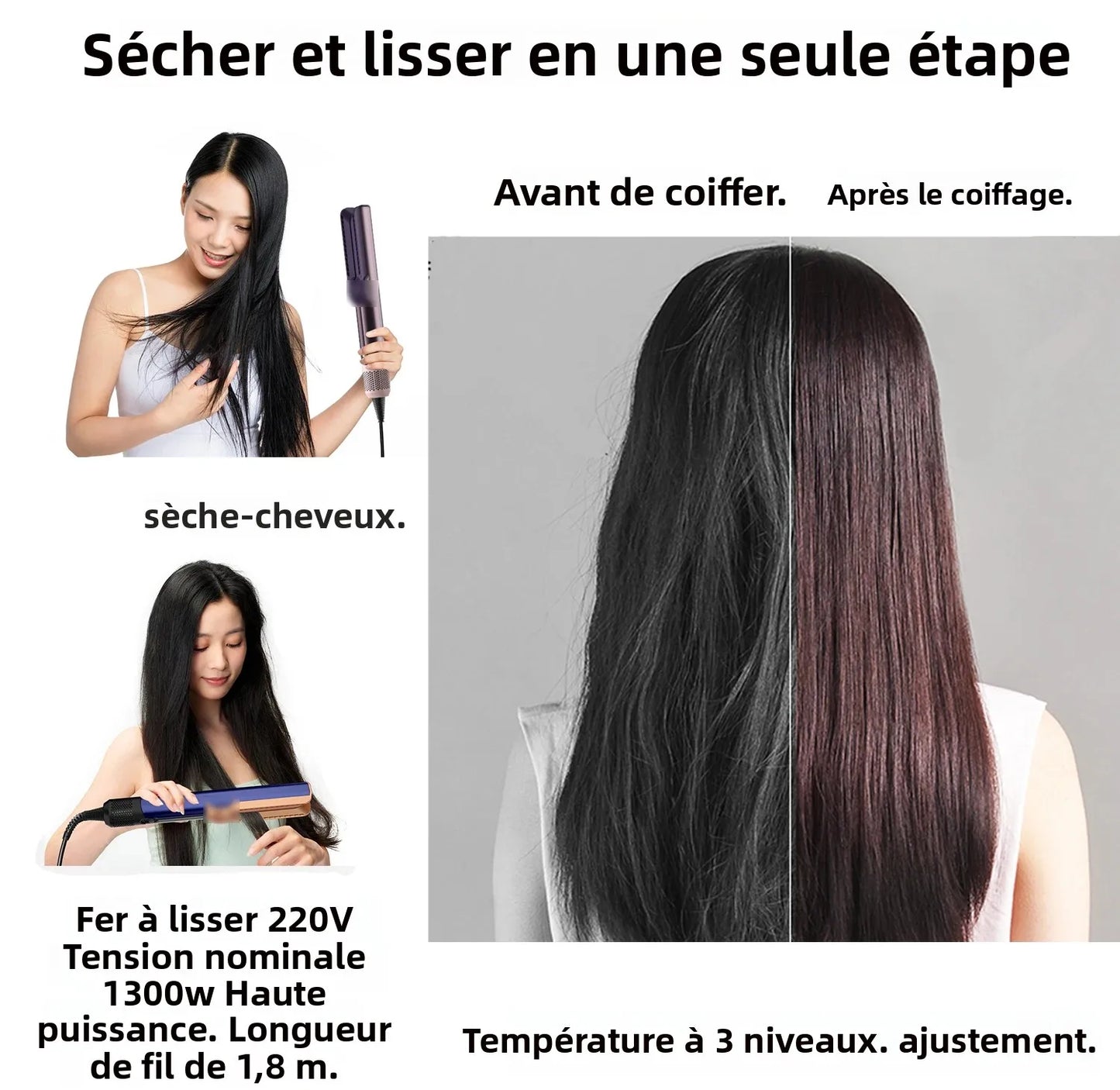 Lisseur & Sèche-Cheveux 2-en-1 Ionique
